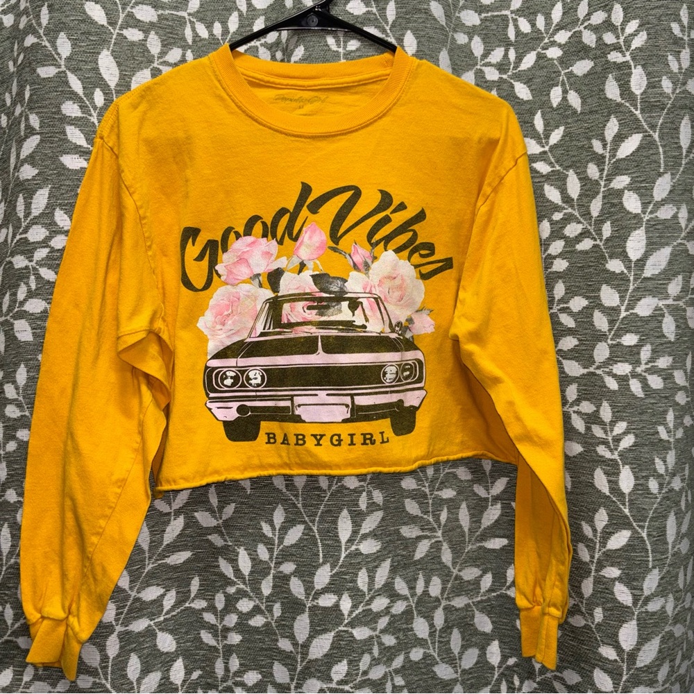 Yellow 'Good Vibes' Cropped Long Sleeve
